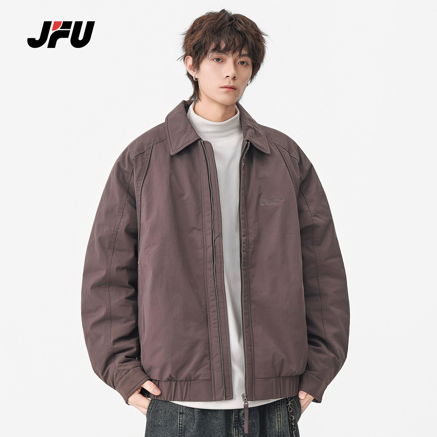 JFU潮牌美式复古翻领宽松羽绒服