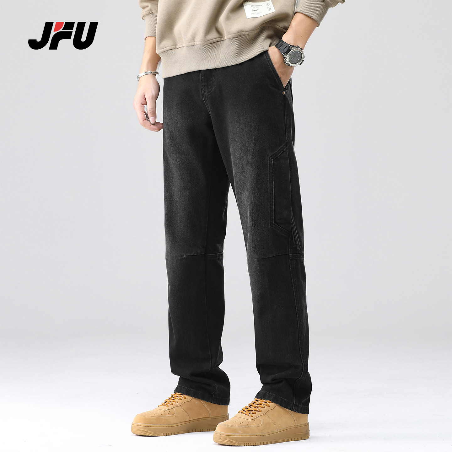 JFU潮牌复古直筒牛仔裤显瘦宽松图片