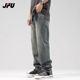 美式 高街复古水洗牛仔裤 男生秋冬宽松直筒阔腿长裤 JFU 子男款