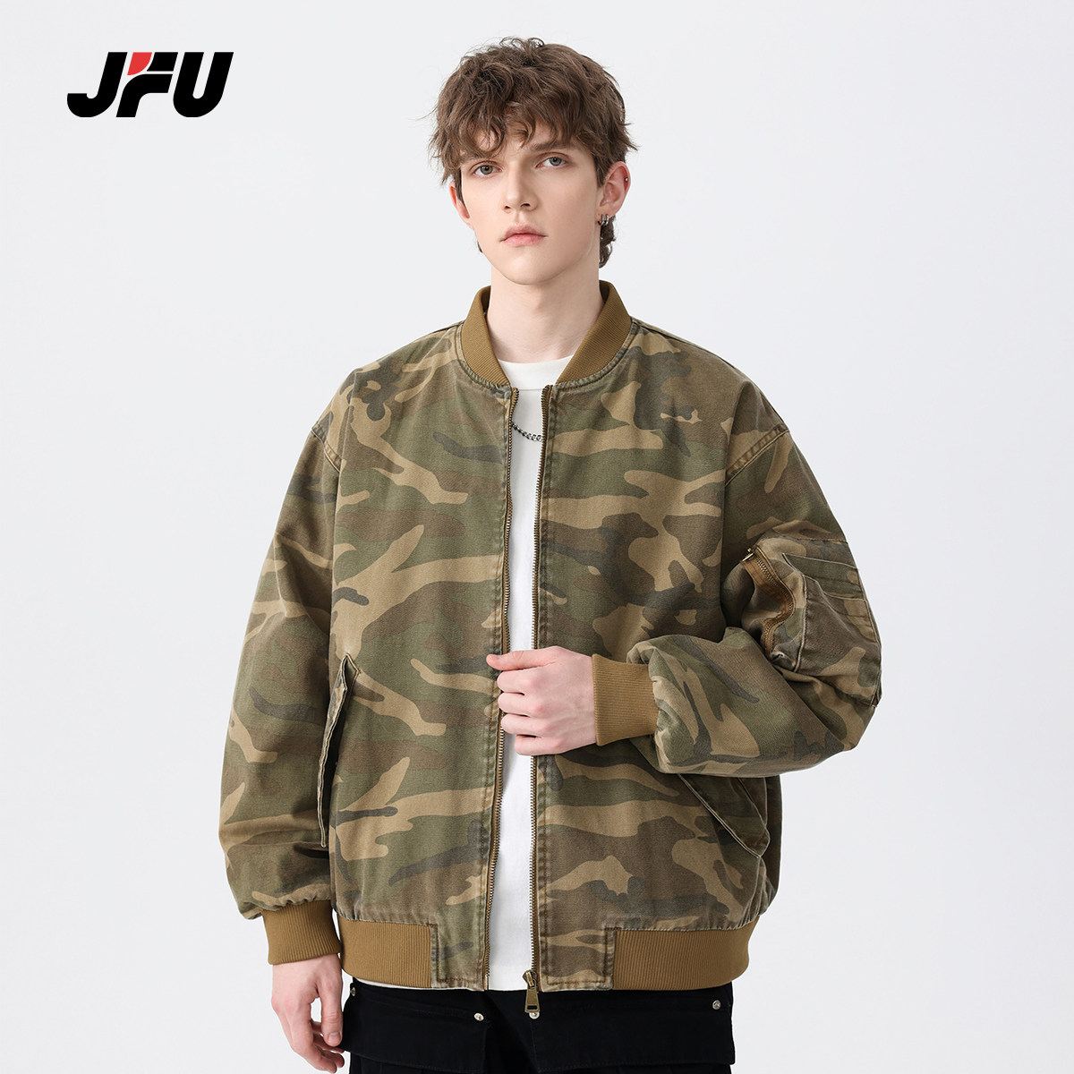 JFU秋冬款美式MA1棒球领迷彩外套男复古vibe飞行员户外休闲夹克