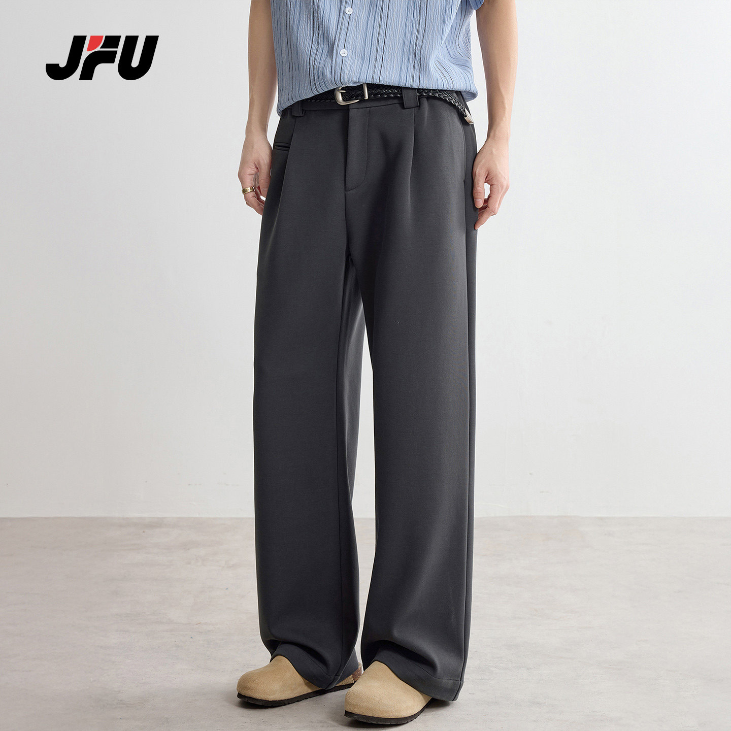 JFU潮牌 春季新款美式阔腿垂感休闲裤男宽松直筒松紧腰西装长裤