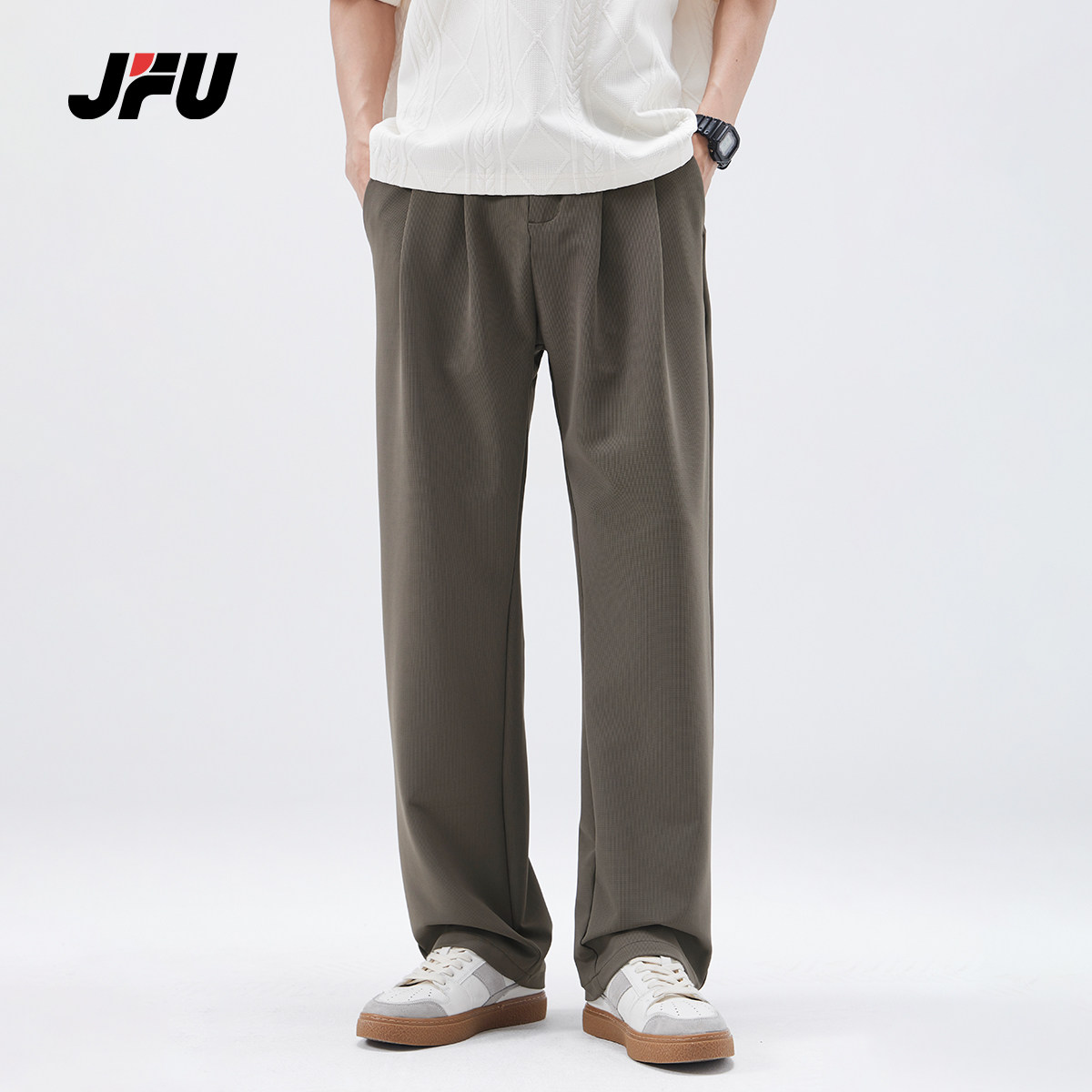 JFU冰丝休闲裤男士春夏季凉感运动裤直筒宽松垂感速干长裤子