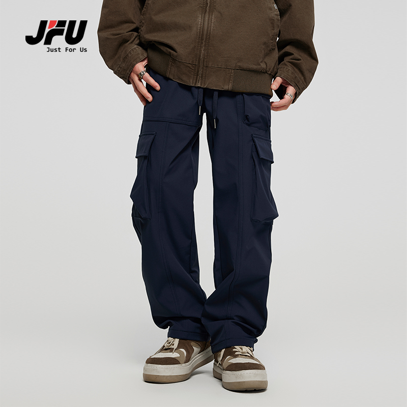 JFU 薄款美式高街工装裤子男款百搭抽绳长裤子男夏季休闲裤男