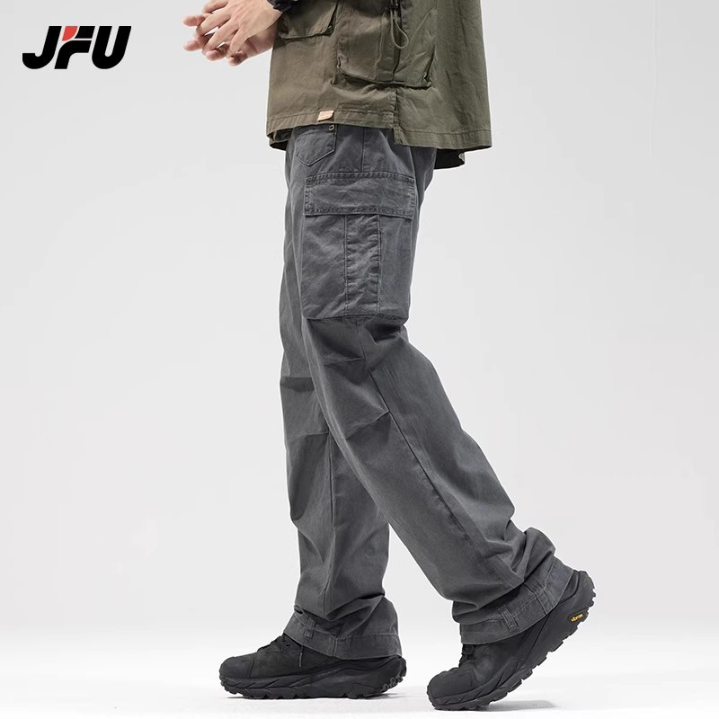 JFU秋冬新款美式高街复古工装裤休闲男士ins阔腿裤长裤子男款潮牌