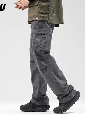 JFU秋冬新款美式高街复古工装裤休闲男士ins阔腿裤长裤子男款潮牌