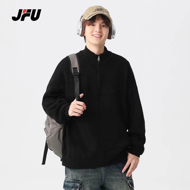 JFU秋冬季韩系重磅针织毛衣男2024新款打底内搭慵懒风宽松上衣