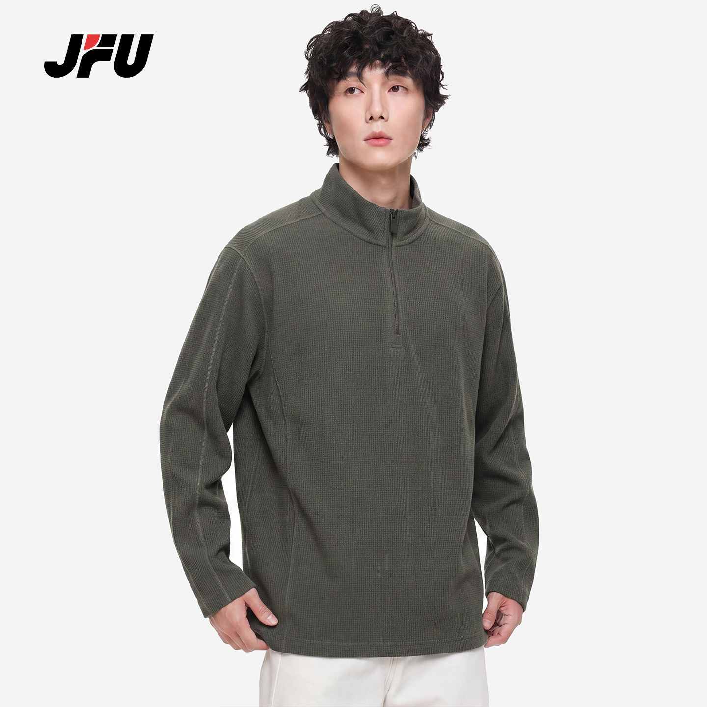 JFU潮牌秋冬半拉链立领卫衣男