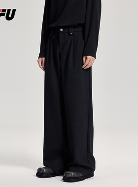 JFU春秋高级感百搭黑色西装裤男士垂感休闲直筒宽松阔腿长裤