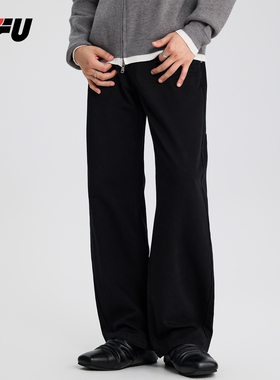 JFU潮牌 不粘毛裤黑色美式复古宽松休闲牛仔裤男百搭直筒垂感裤