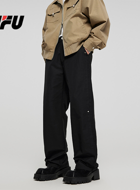 JFU 美式黑色休闲裤子男2024春夏季新款直筒宽松长裤潮牌百搭男裤