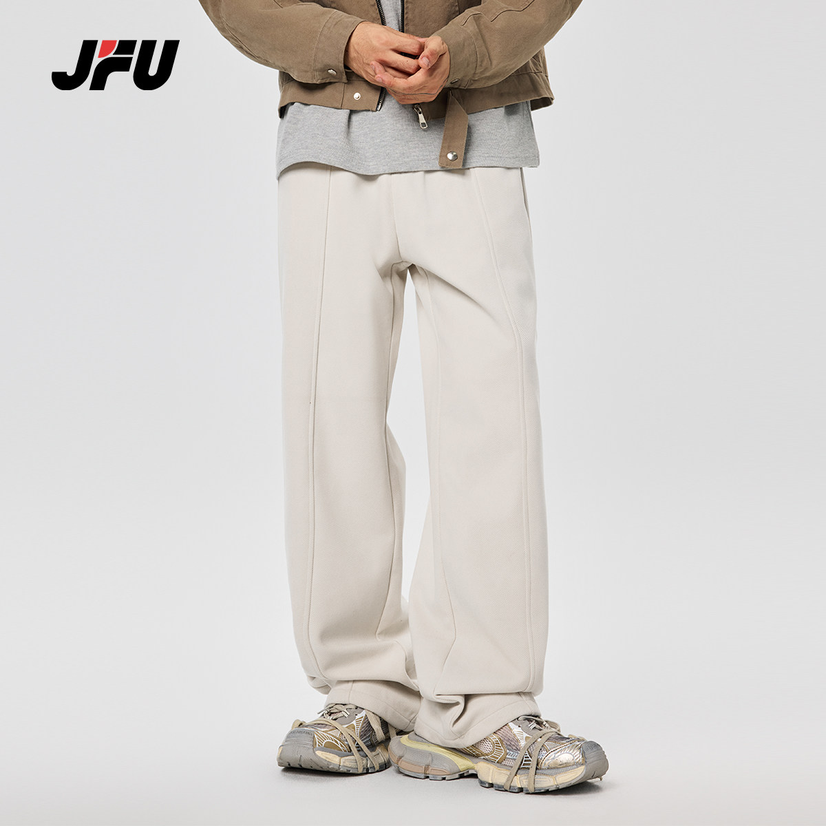 JFU加绒休闲裤男款2024秋冬裤子直筒宽松潮牌男生运动裤卫裤长裤