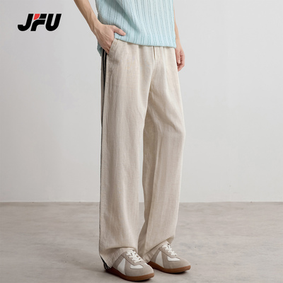 JFU潮牌亚麻垂感男阔腿休闲裤
