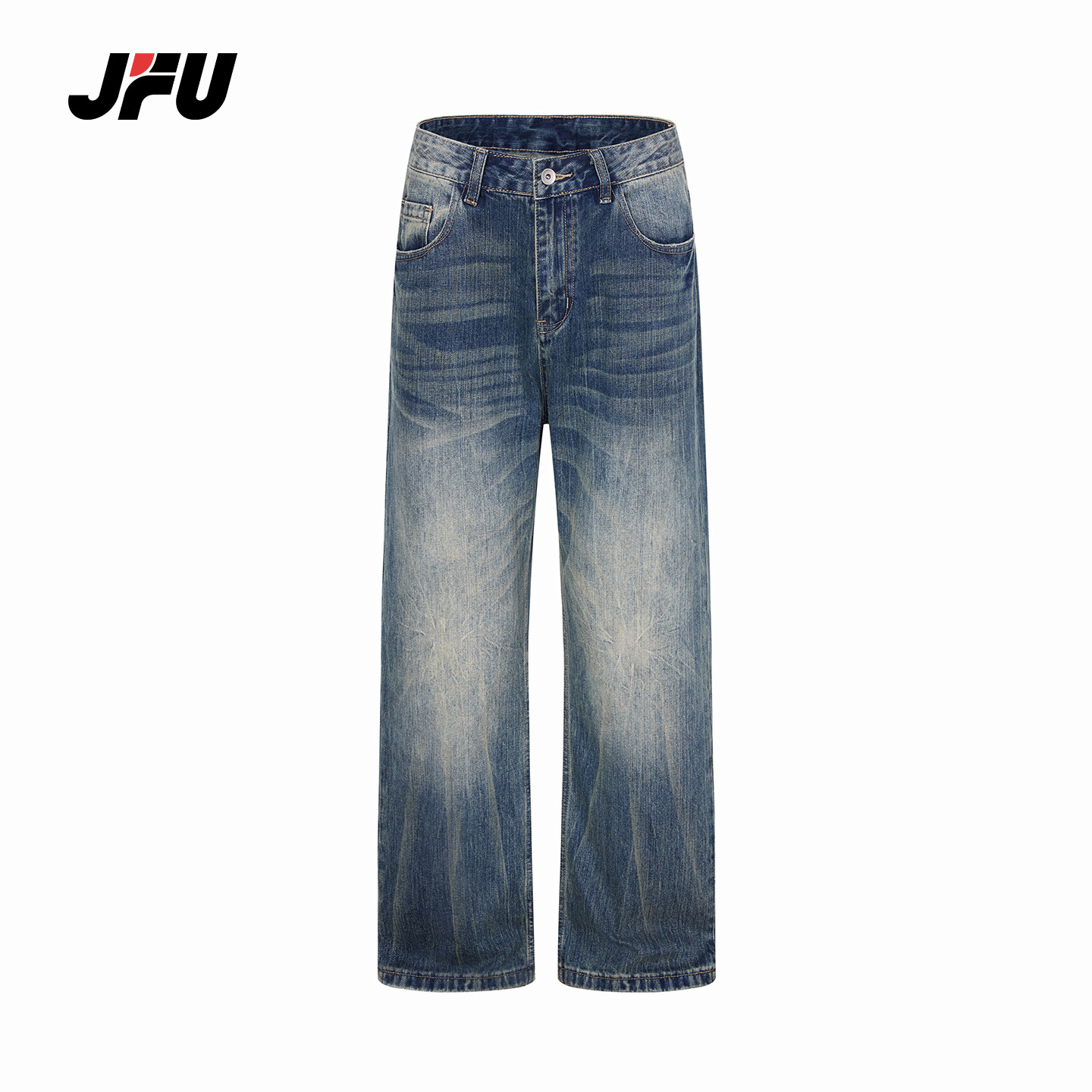 JFU潮牌 秋冬季美式复古水洗百搭直筒牛仔裤男宽松阔腿休闲长裤,男装,牛仔裤,淘宝优惠券,粉丝福利购,淘宝优惠卷