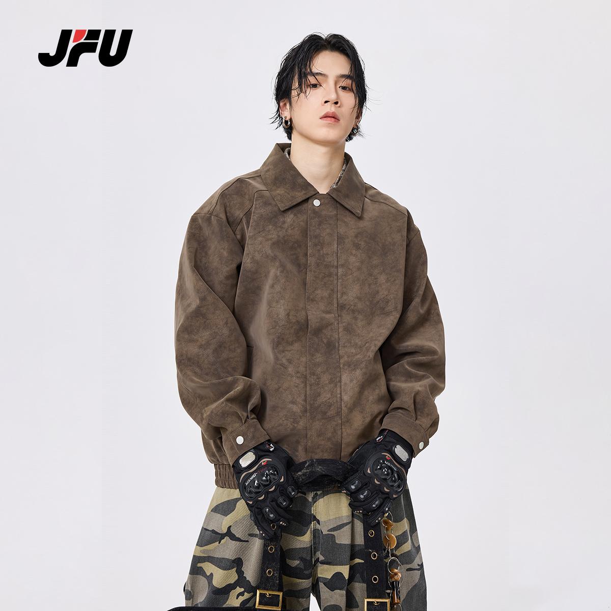 JFU秋季美式机车夹克复古美拉德男高级感宽松休闲运动翻领外套