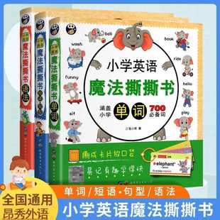 小学英语魔法撕撕书3册700个词学英语易记卡片小学生英语卡片单词书籍短语句型语法教材英语绘本启蒙书籍小学英语词汇掌中宝大全
