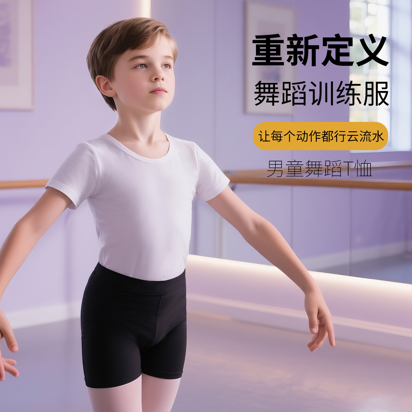 儿童舞蹈服男童练功服少儿芭蕾舞白短袖中国舞跳舞衣服体操服