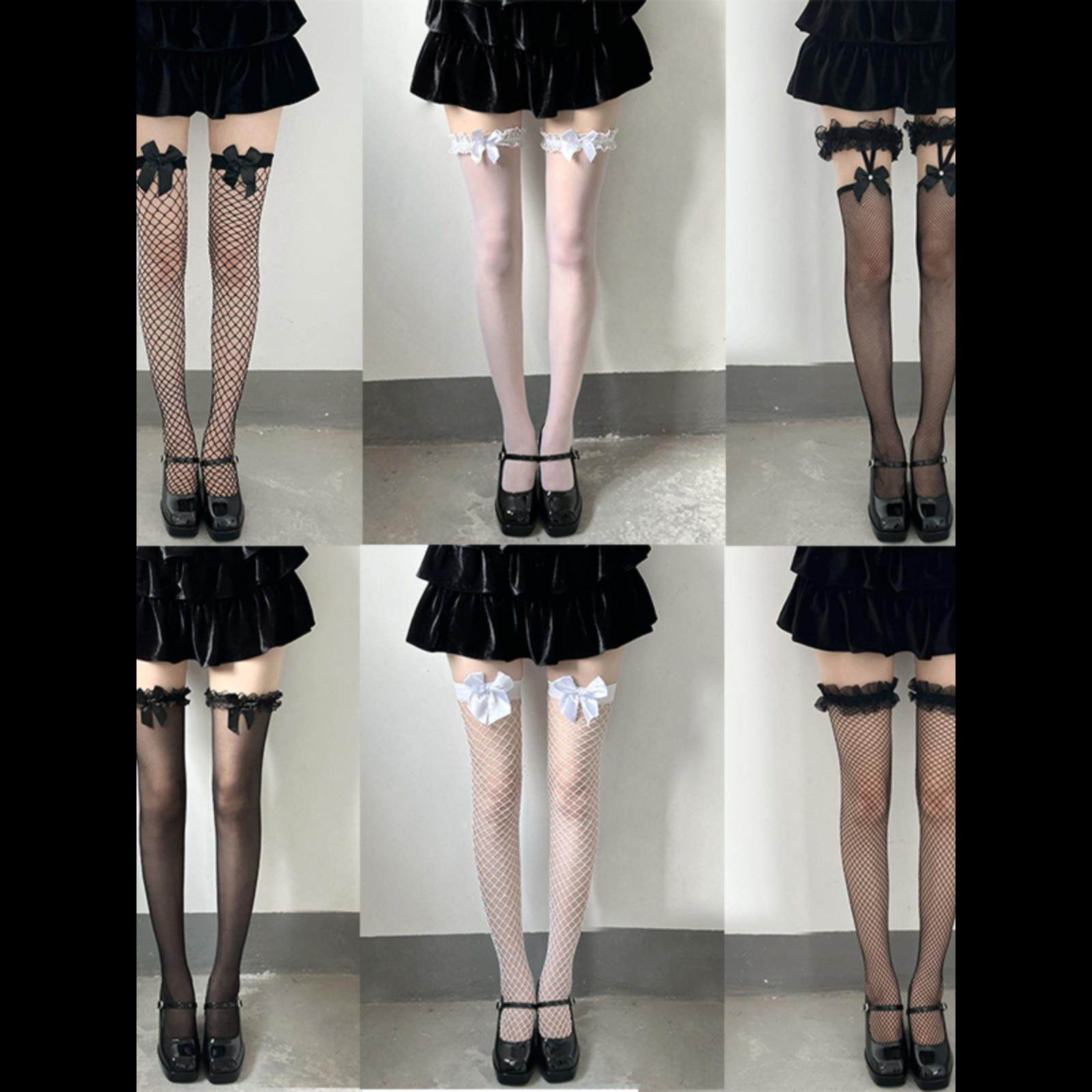 网红辣妹jk长筒过膝袜子女蝴蝶结花边渔网袜性感黑色丝袜半截薄款,女士内衣/男士内衣/家居服,长筒袜,淘宝优惠券,粉丝福利购,淘宝优惠卷