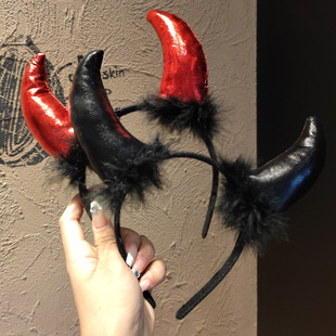 万圣诞节头饰品cosplay红色恶魔角发箍暗黑牛角发饰幽灵配饰头箍