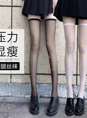 超薄过膝袜女白色丝袜长筒半截白丝夏季高筒大腿根性感黑丝jk黑色