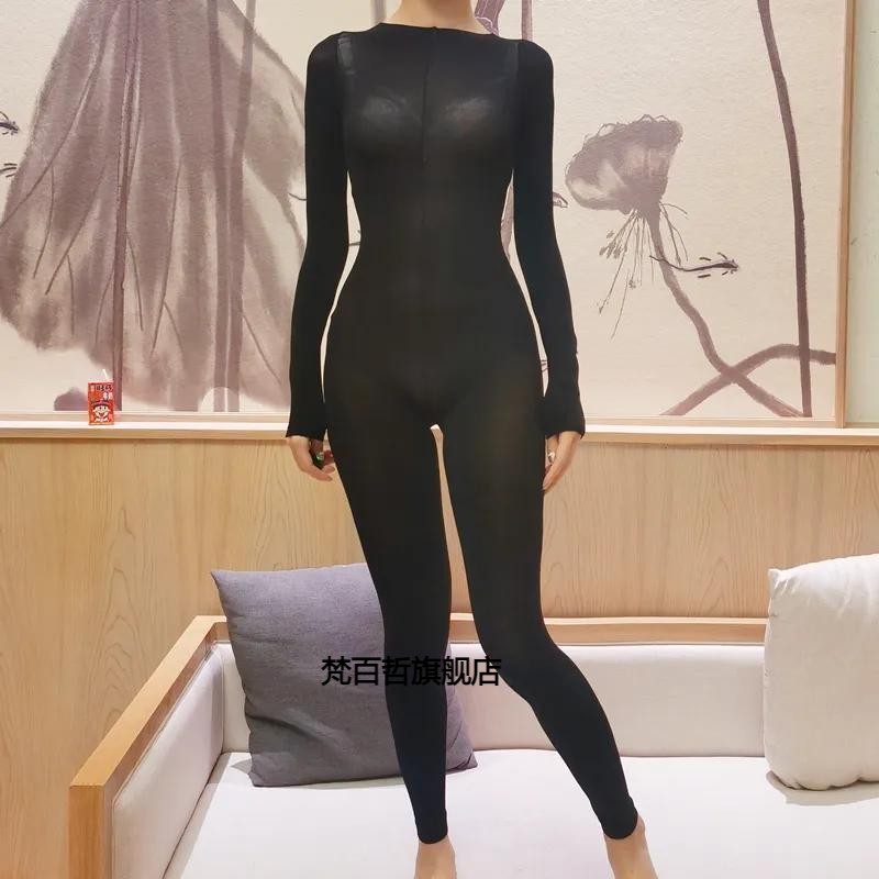 高个子大码120D天鹅绒连体衣紧身衣开裆 连裤袜衣塑身衣黑色肉色