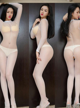 性感超薄伪娘连体衣cos白色丝袜女装大佬男cd变装反串用品连身袜