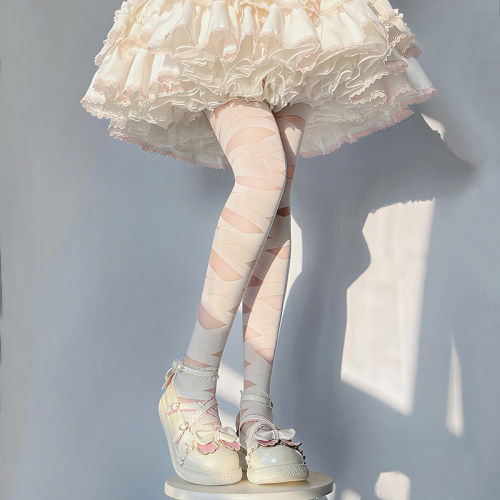 日系交叉绑带lolita丝袜女白色打底洛丽塔连裤袜jk白丝薄款黑丝
