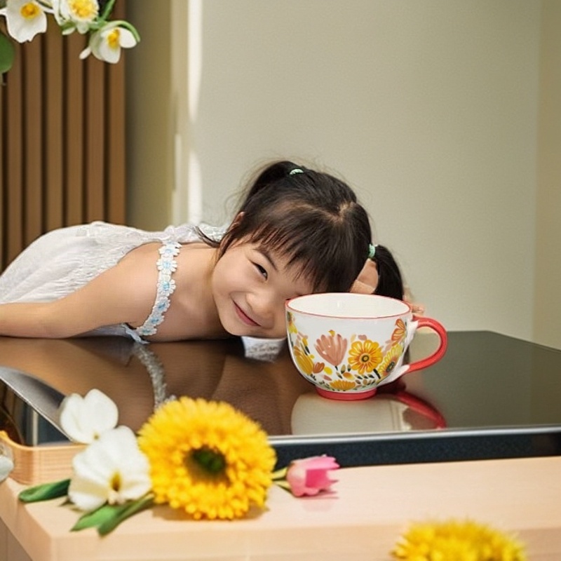 陶瓷大容量马克杯牛奶杯子家用燕麦杯子餐具水杯花卉咖啡杯早餐杯