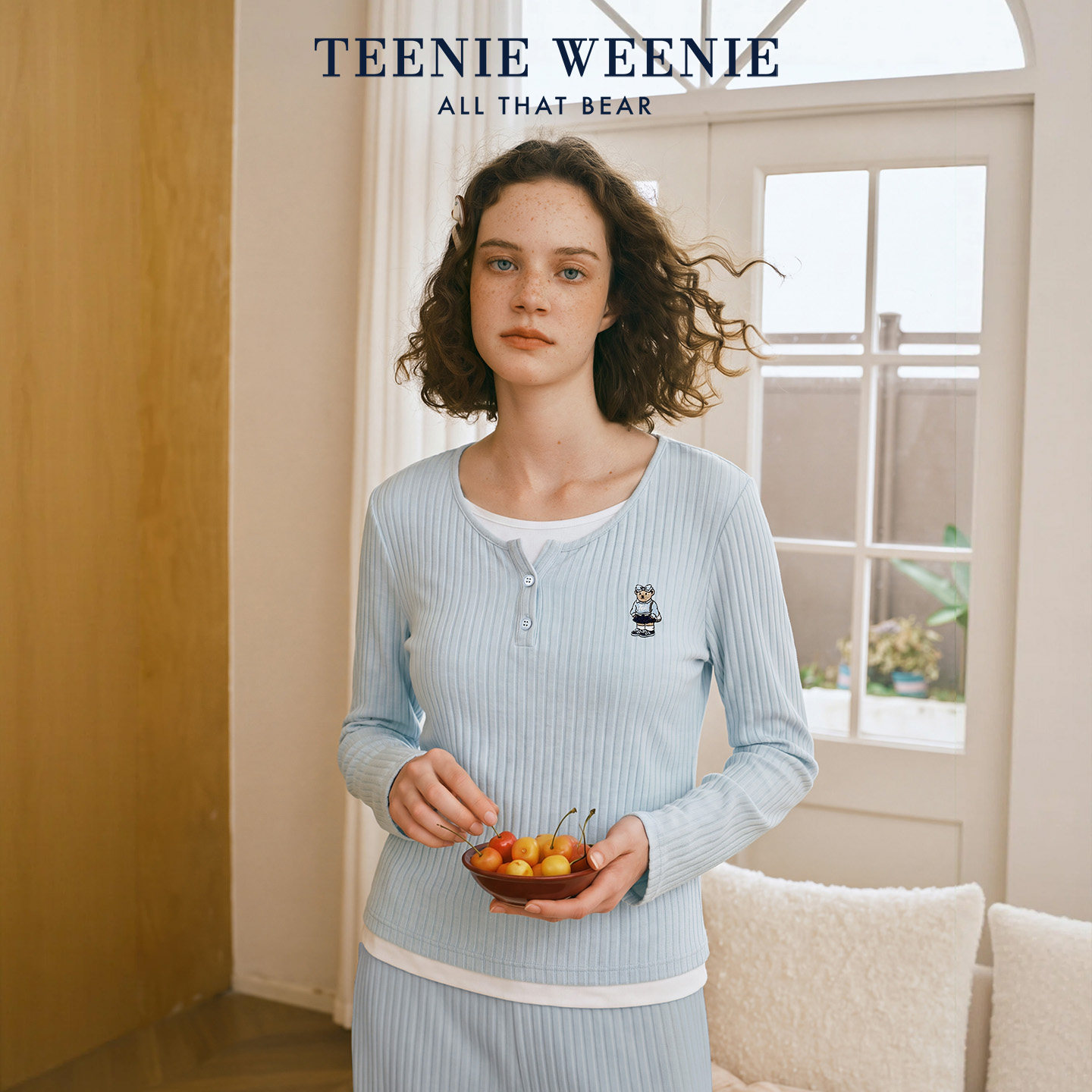 TeenieWeenie睡衣女款A类深睡春秋季新款带胸垫长袖针织女家居服
