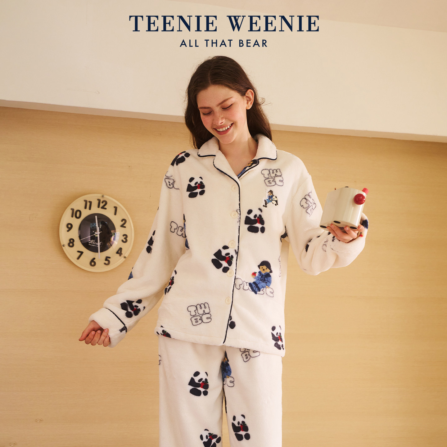 TeenieWeenie小熊加绒睡衣女士2026新款法兰绒家居服套装女秋冬