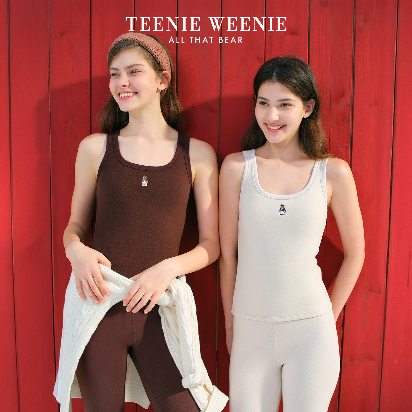 TeenieWeenie小熊女士保暖背心刺绣内胆发热秋冬打底内衣加厚内搭