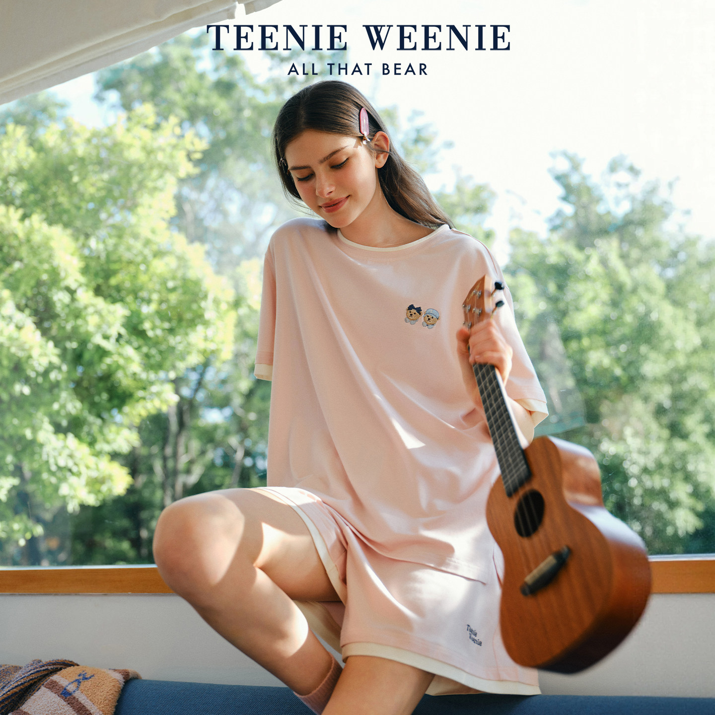 TeenieWeenie小熊睡衣女款夏季凉感超柔软莫代尔棉圆领短