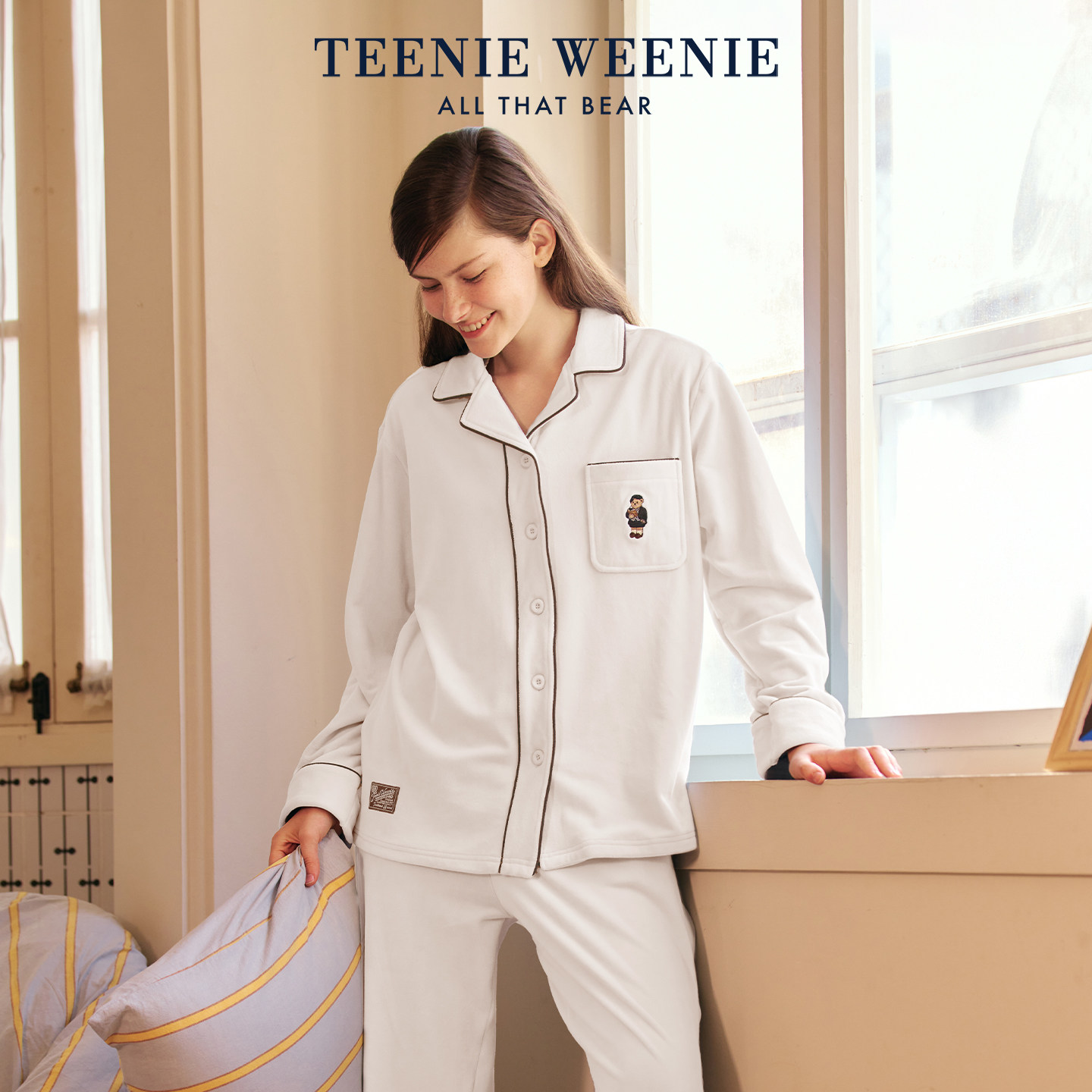TeenieWeenie睡衣女秋冬季绒加厚海岛绒简约高级感薄绒家居服套装