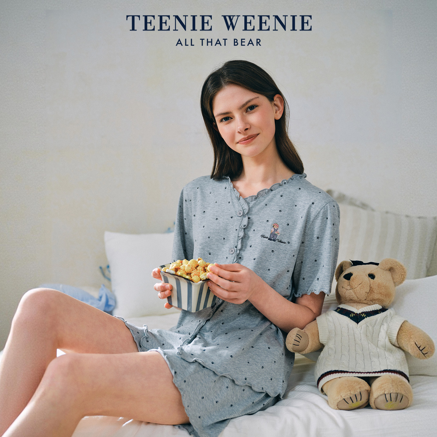 TeenieWeenie小熊睡衣女款2026新款夏莫代尔棉软萌爪印家居服套装