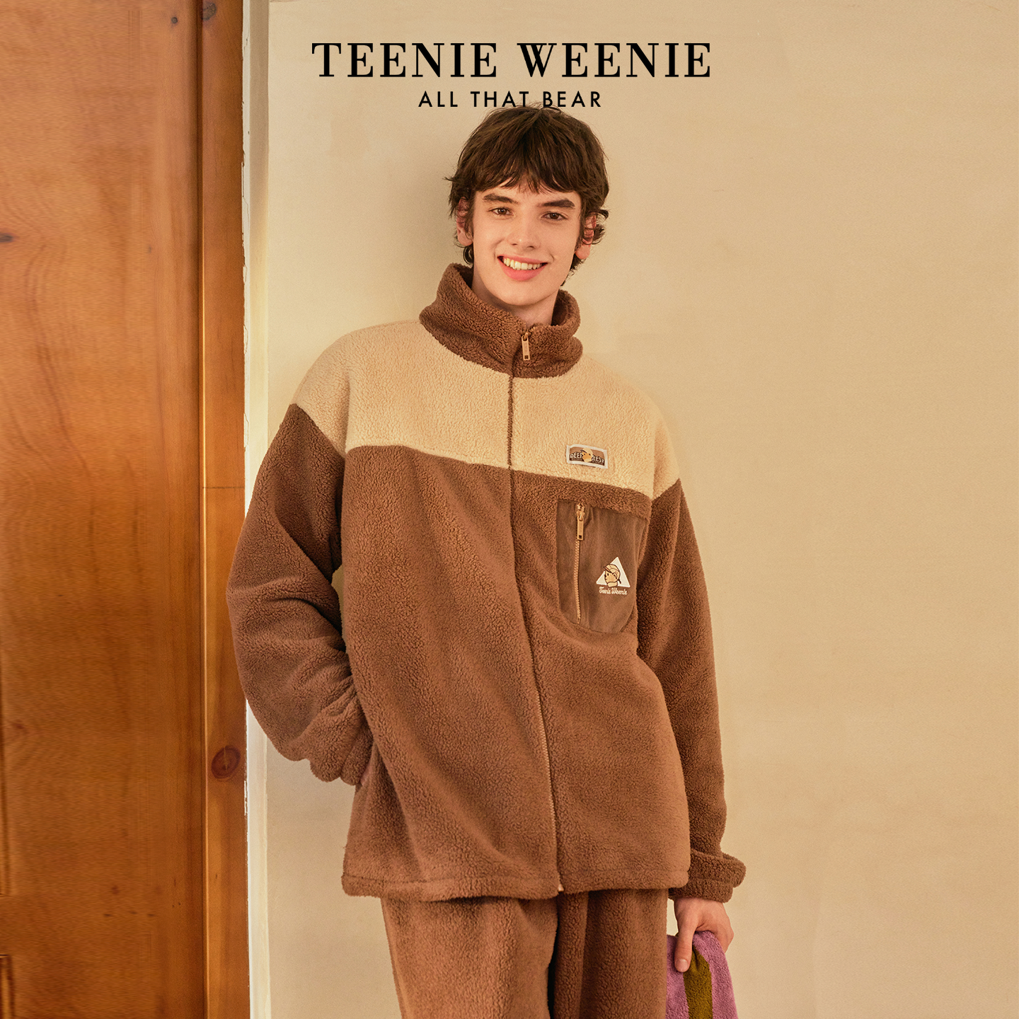 TeenieWeenie小熊羊羔绒睡衣女款2025秋冬新款男士加厚家居服套装