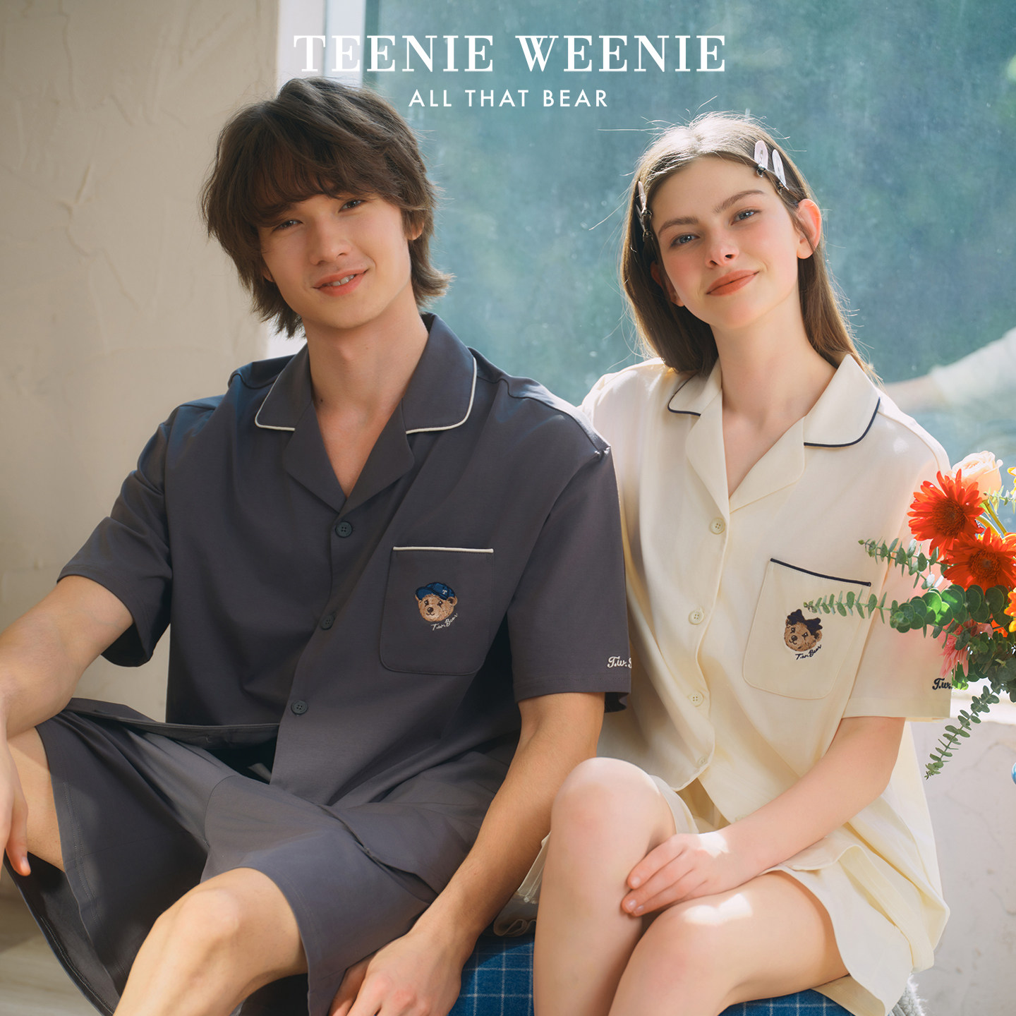 TeenieWeenie小熊女情侣睡衣2026新款夏纯棉宽松短袖