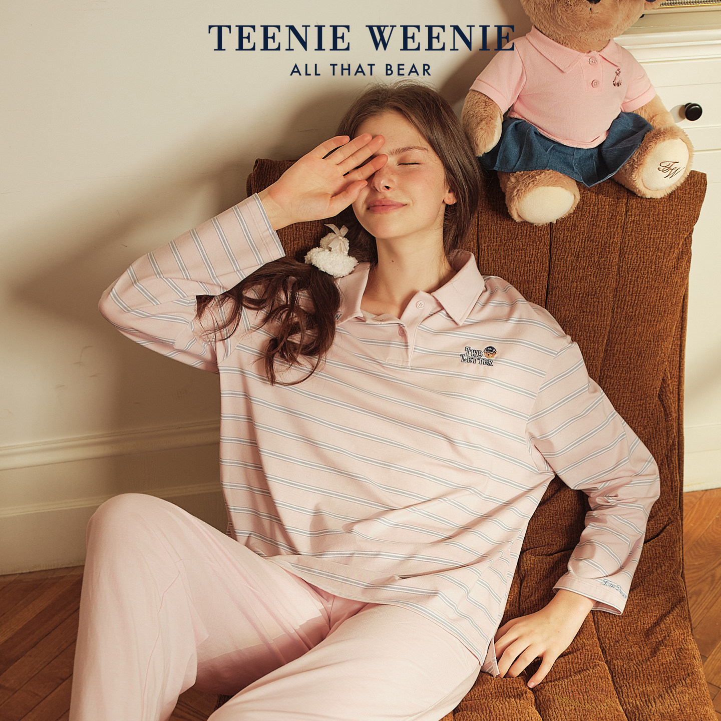TeenieWeenie小熊莫代尔棉女士睡衣新款刺绣春季长袖女家居服套装