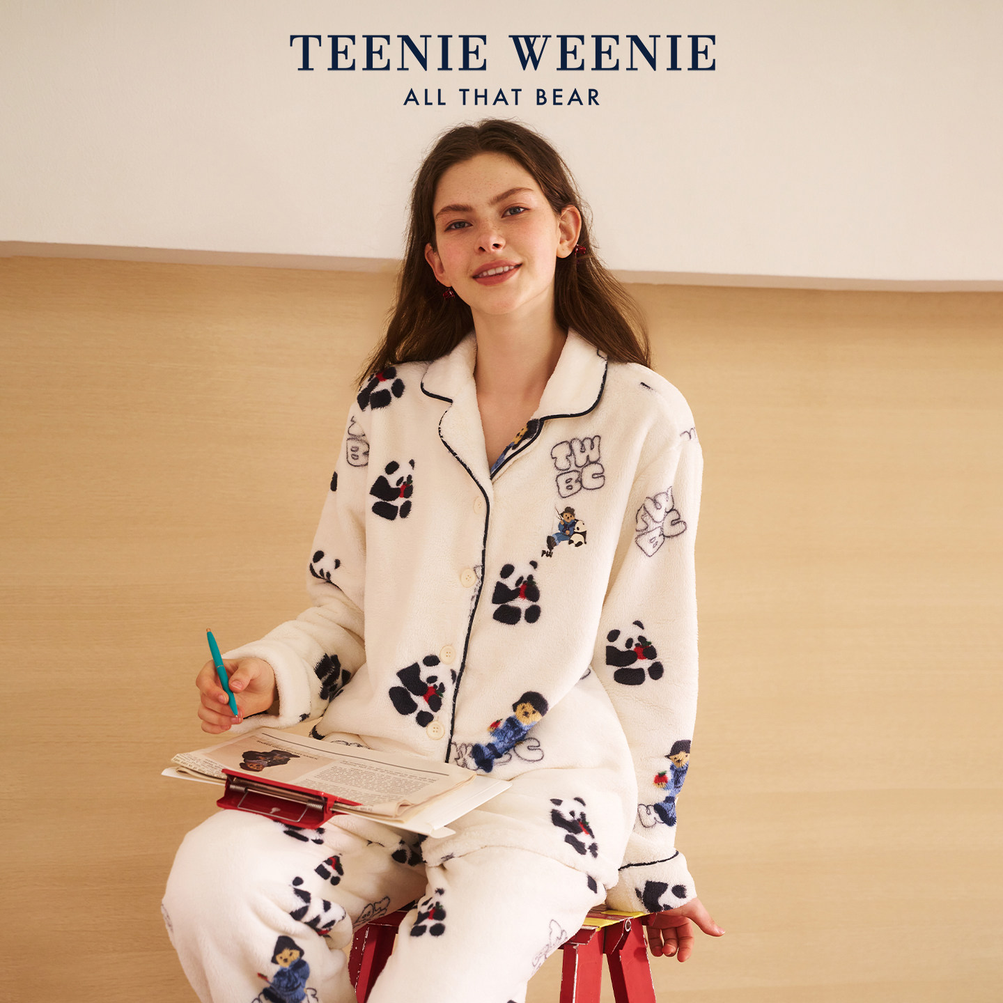 TeenieWeenie小熊睡衣女2026新款法兰绒秋冬季保暖舒适家居服套装