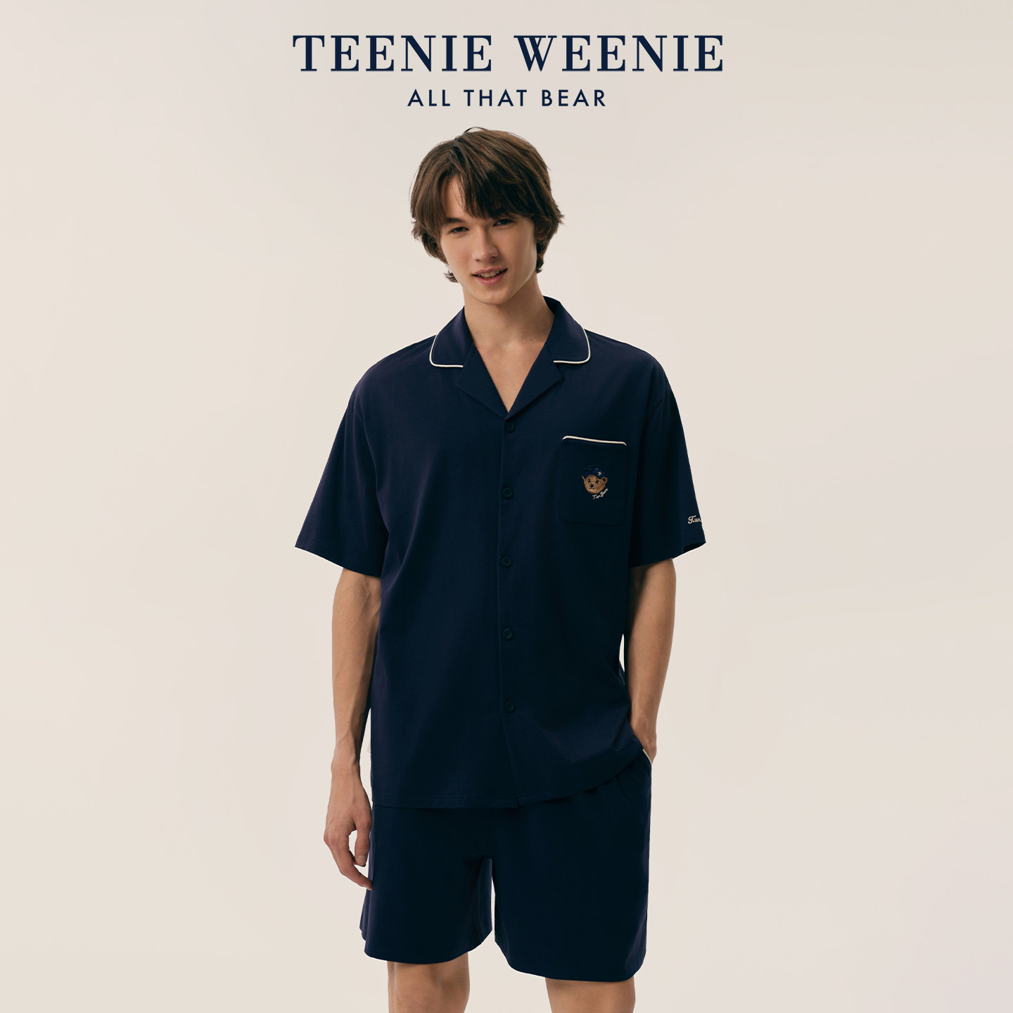 TeenieWeenie小熊情侣睡衣春夏季2026新款男纯棉短袖