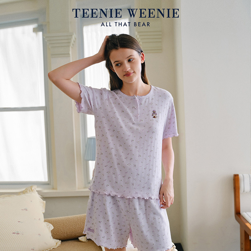 TeenieWeenie小熊睡衣女款2026新款A类棉提花碎花夏季女士家居服