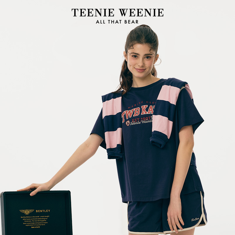 TeenieWeenie小熊女士睡衣纯棉2025新款夏季海军风短袖家居服套装