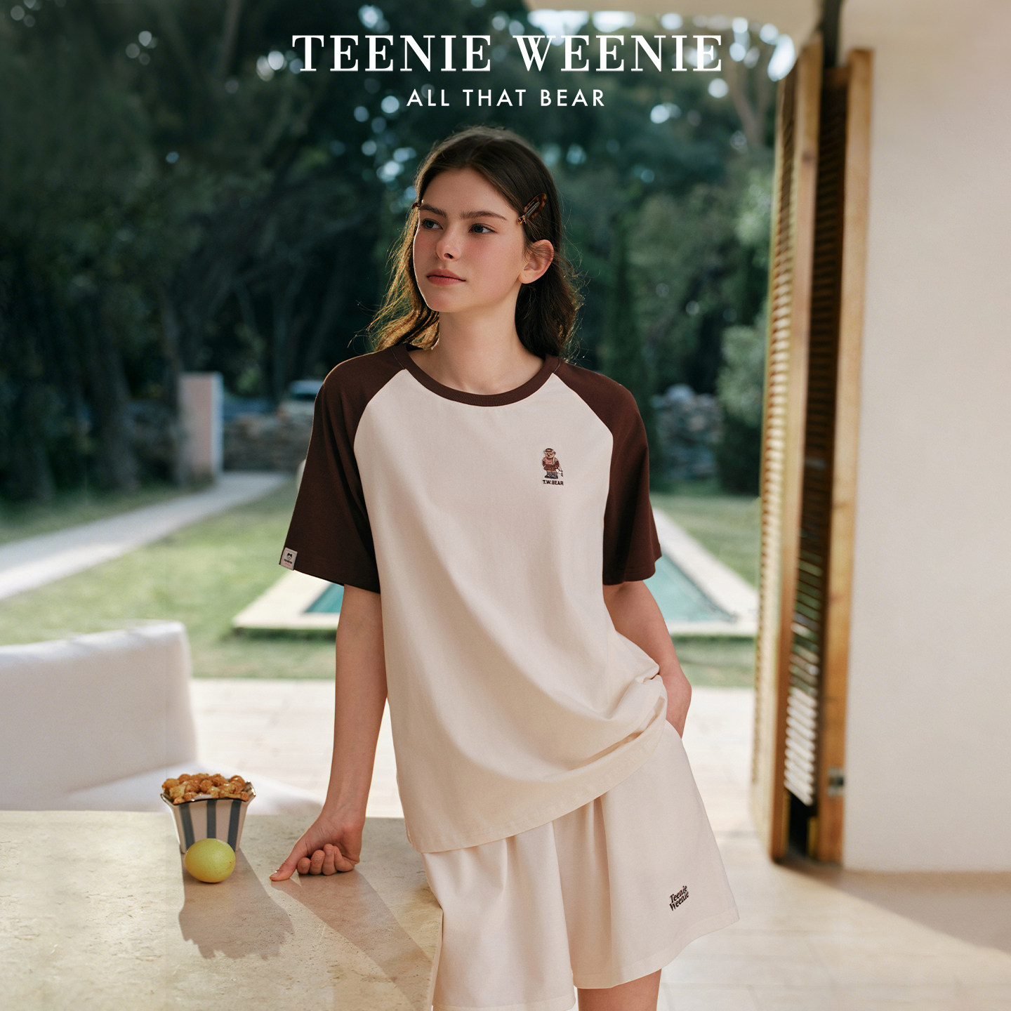 TeenieWeenie小熊纯棉睡衣女款夏季休闲风撞色情侣短袖柔