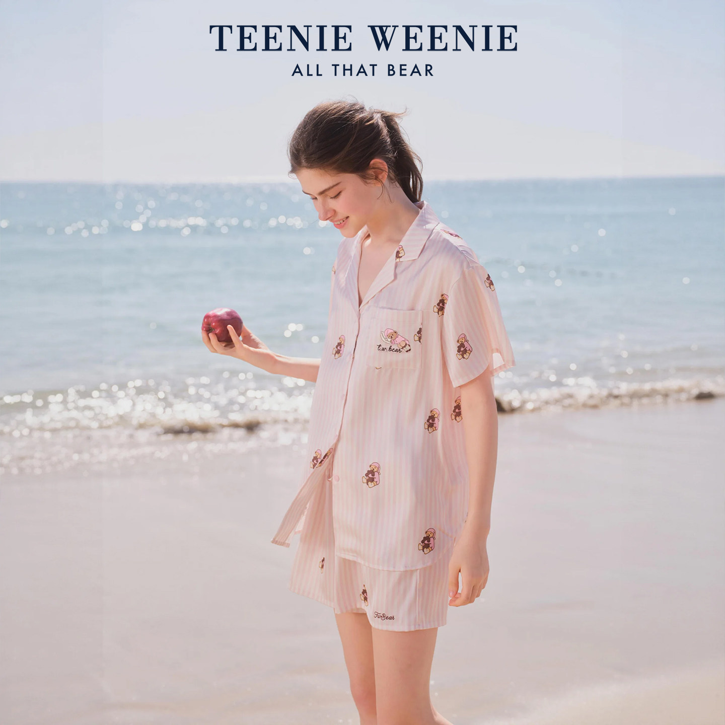 TeenieWeenie小熊满印睡衣女夏季2026新款冰丝凉感短