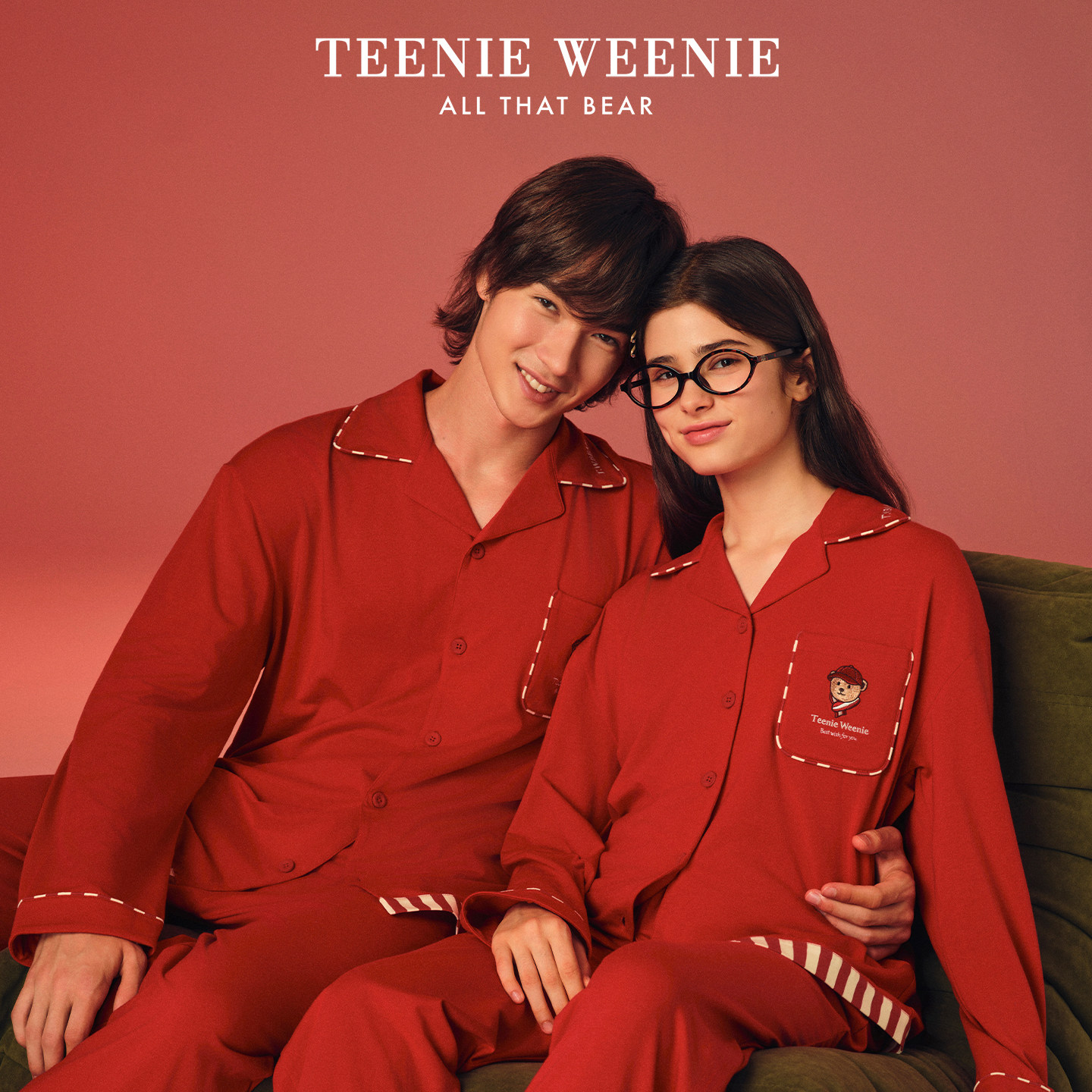 TeenieWeenie小熊睡衣女士马年红色新年纯棉情侣送礼家居服套装男