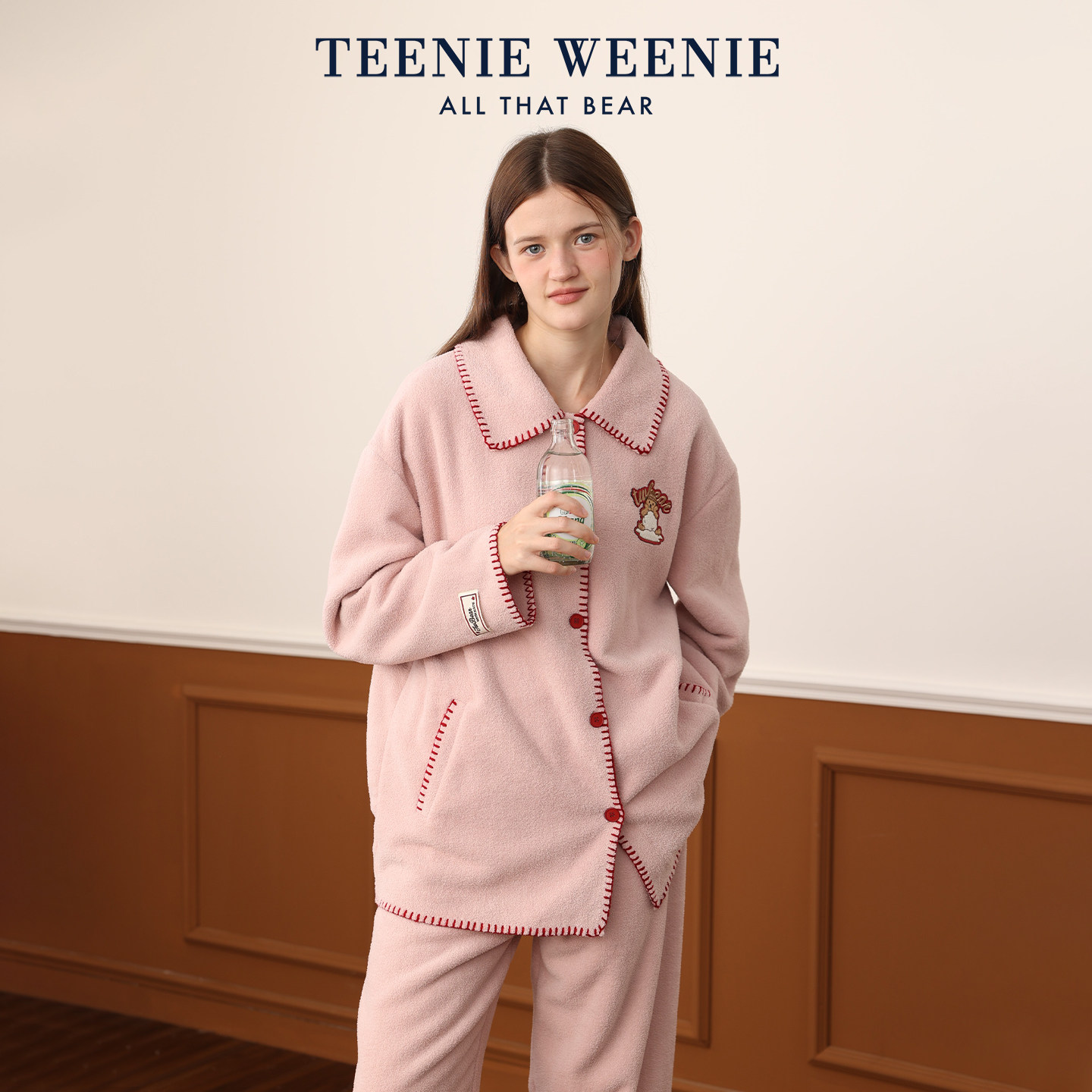 TeenieWeenie小熊秋冬新款果粒绒女士睡衣柔软轻盈家居服
