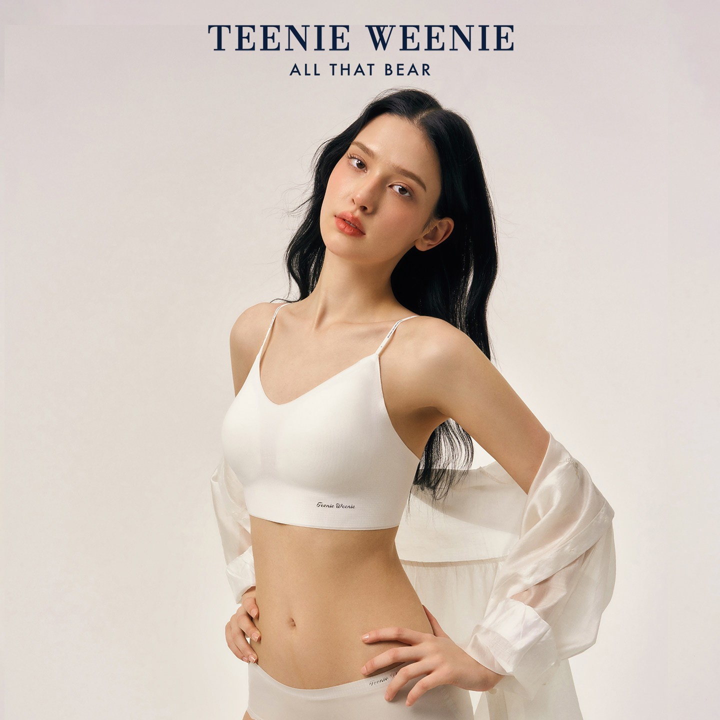 TeenieWeenie小熊吊带背心女2026新款细肩带夏带胸垫内搭美背上衣