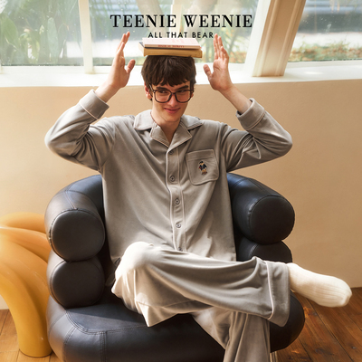 TeenieWeenie小熊睡衣情侣2025秋冬新款海岛绒男保暖女家居服套装