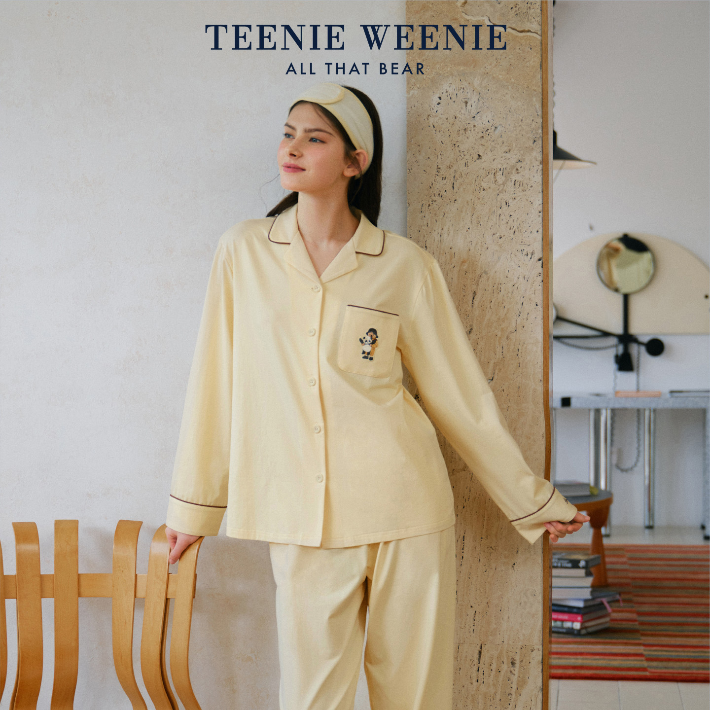 TeenieWeenie小熊睡衣女纯棉长袖休闲家居服2026新款情侣翻领套装