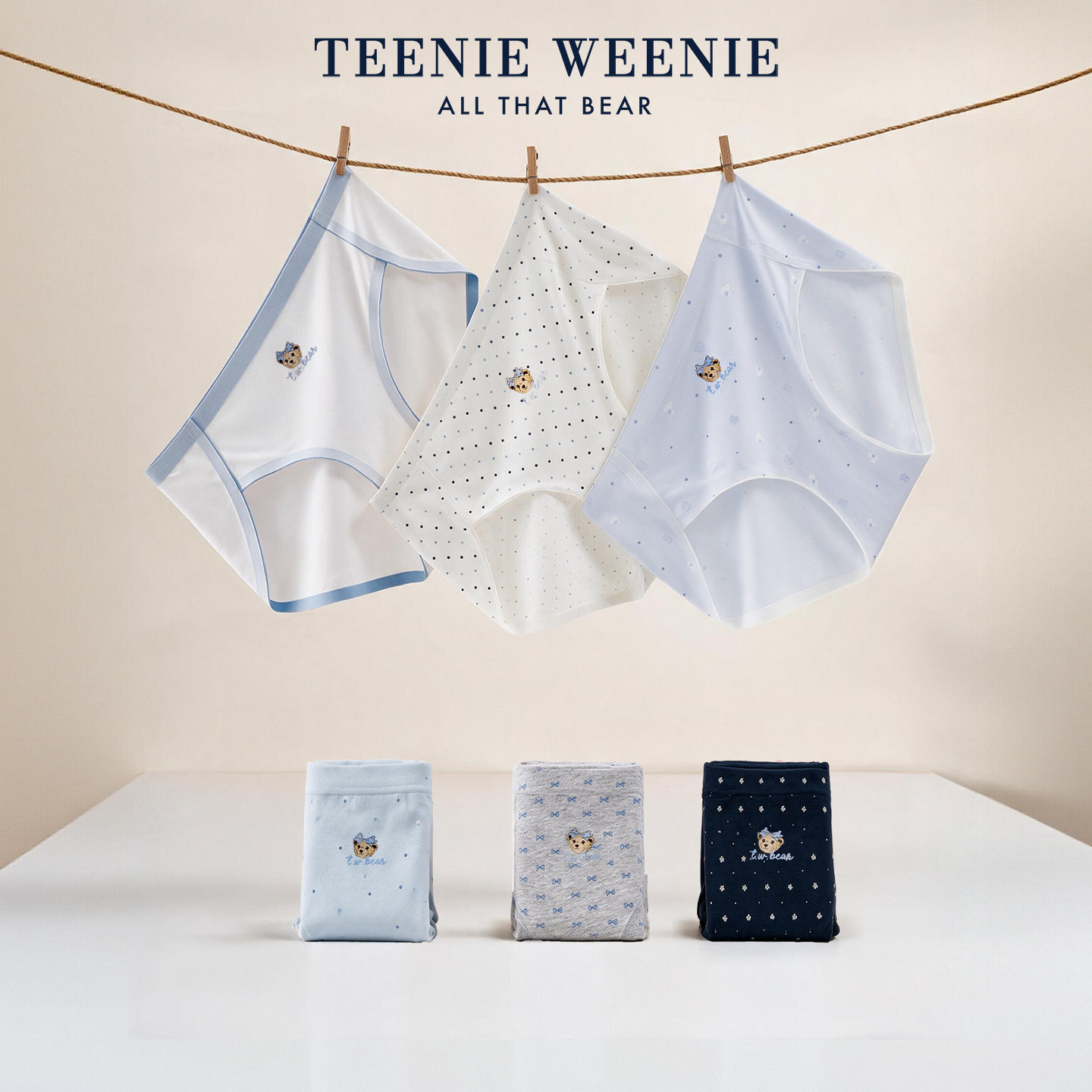 TeenieWeenie小熊内裤女2026新款中腰纯棉抗菌裆透气女士三角短裤