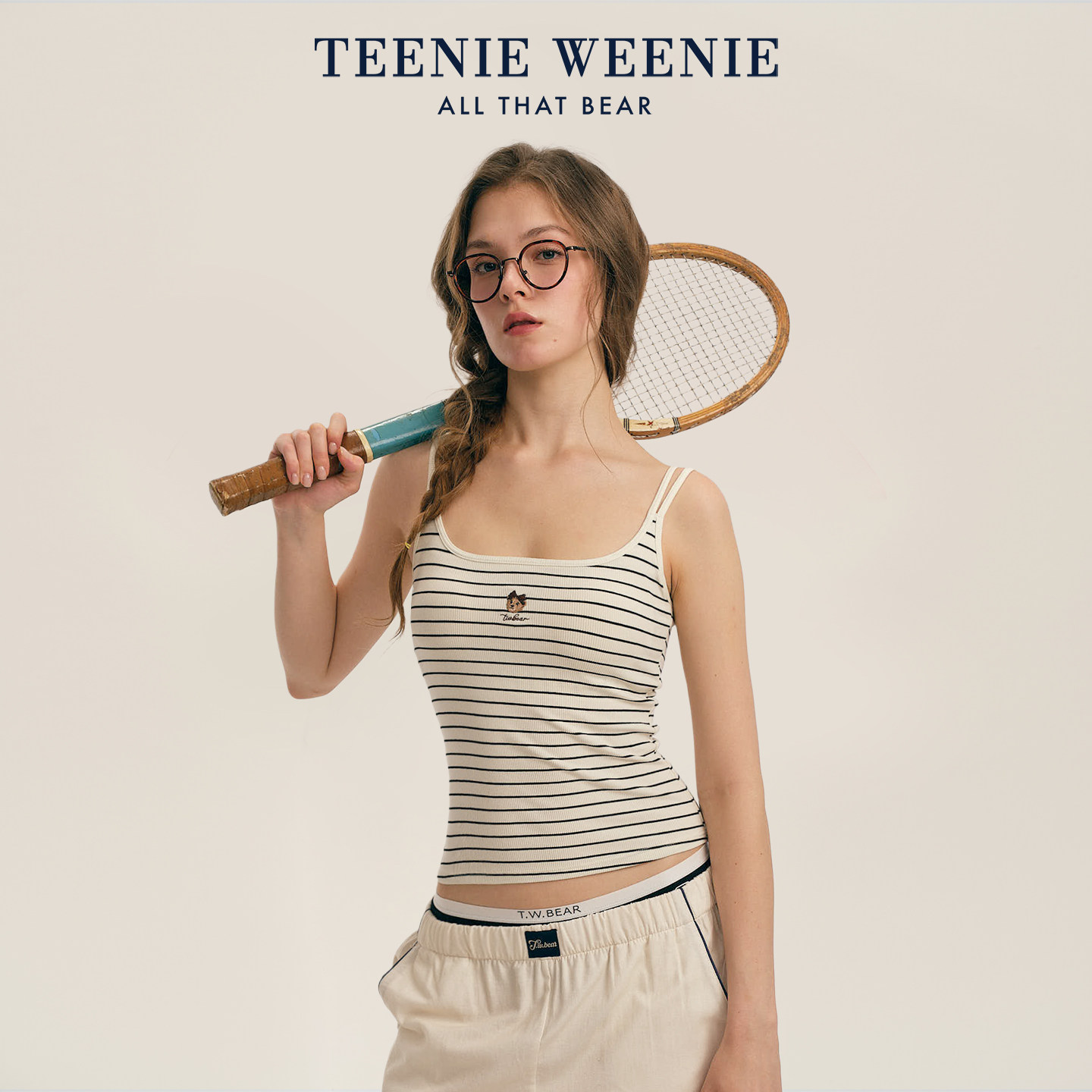 TeenieWeenie小熊吊带背心女欧若风免穿文胸一体式带胸垫美背内搭