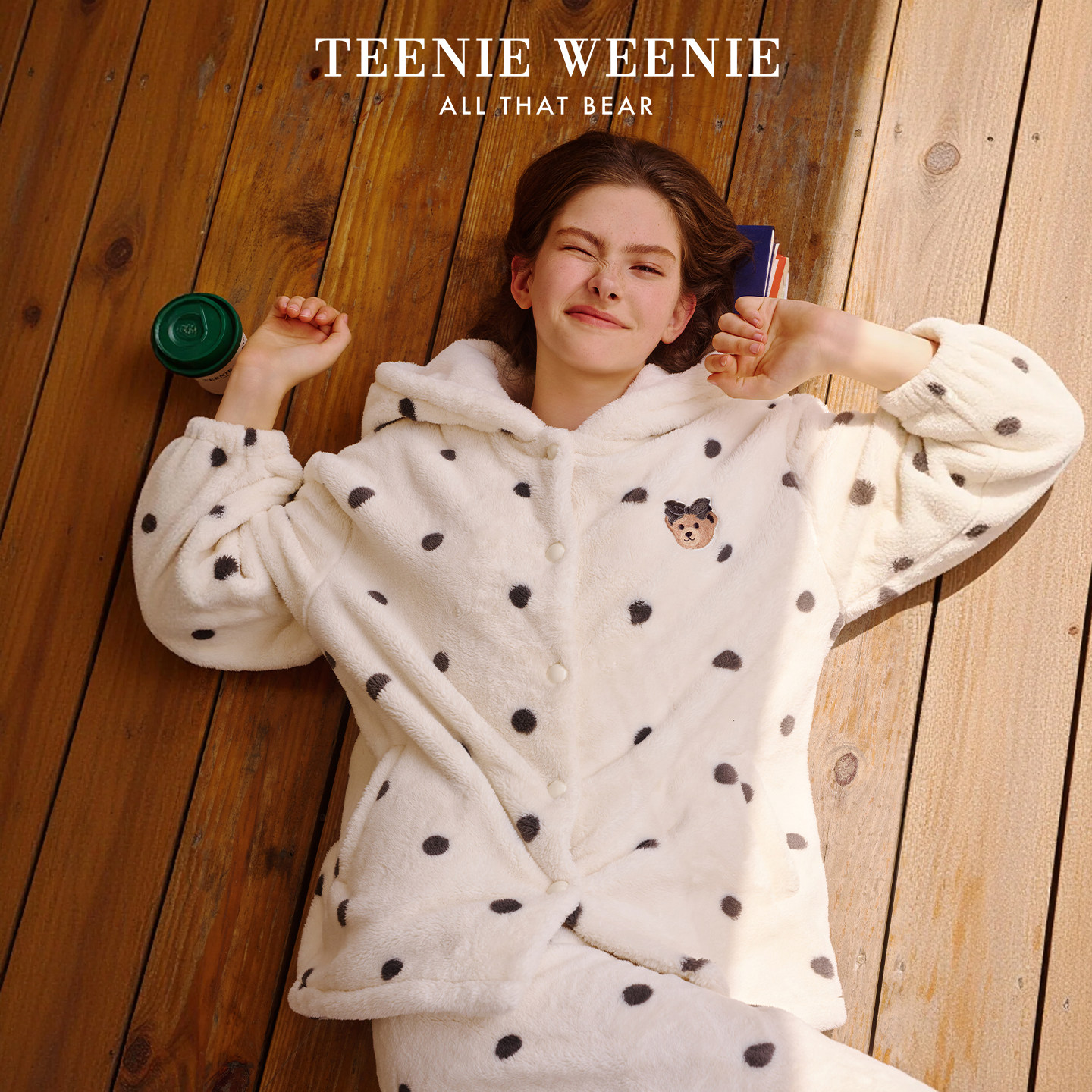 TeenieWeenie小熊睡衣女款2026秋冬季刺绣连帽加厚保暖家居服套装